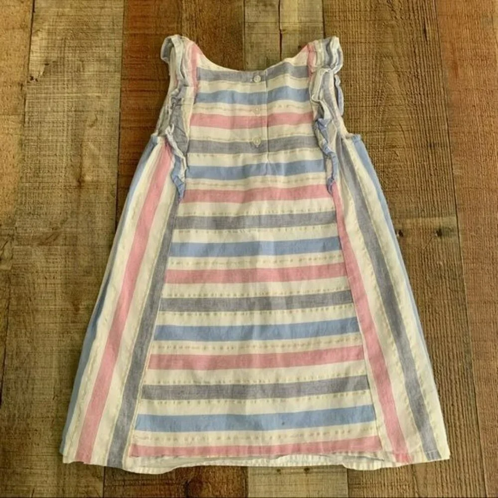 Gymboree Girls Striped Dress 4T With Ruffle Sleeves pink blue gold metallic